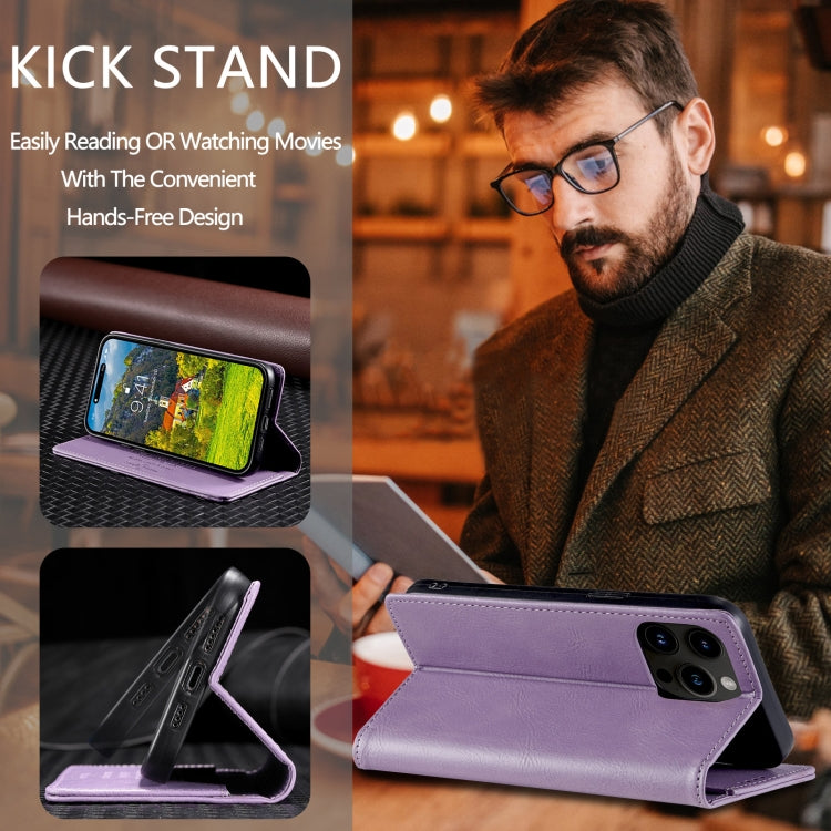 For iPhone 15 Pro Max TTUDRCH RFID Retro Texture Magnetic Leather Phone Case(Purple) - HoMEdemic™ 