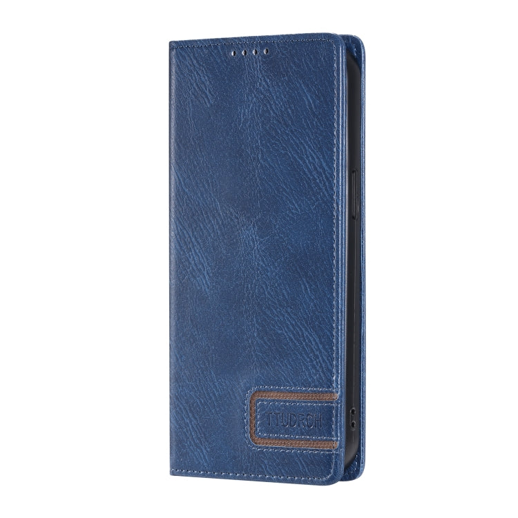 For iPhone 15 Pro TTUDRCH RFID Retro Texture Magnetic Leather Phone Case(Blue) - HoMEdemic™ 