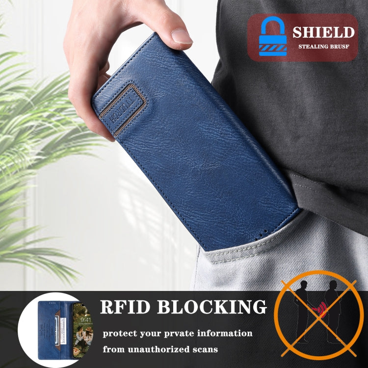 For iPhone 15 Pro TTUDRCH RFID Retro Texture Magnetic Leather Phone Case(Blue) - HoMEdemic™ 