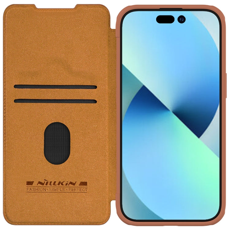 For iPhone 15 NILLKIN QIN Series Pro Sliding Camera Cover Design Leather Phone Case(Brown) - HoMEdemic™ 