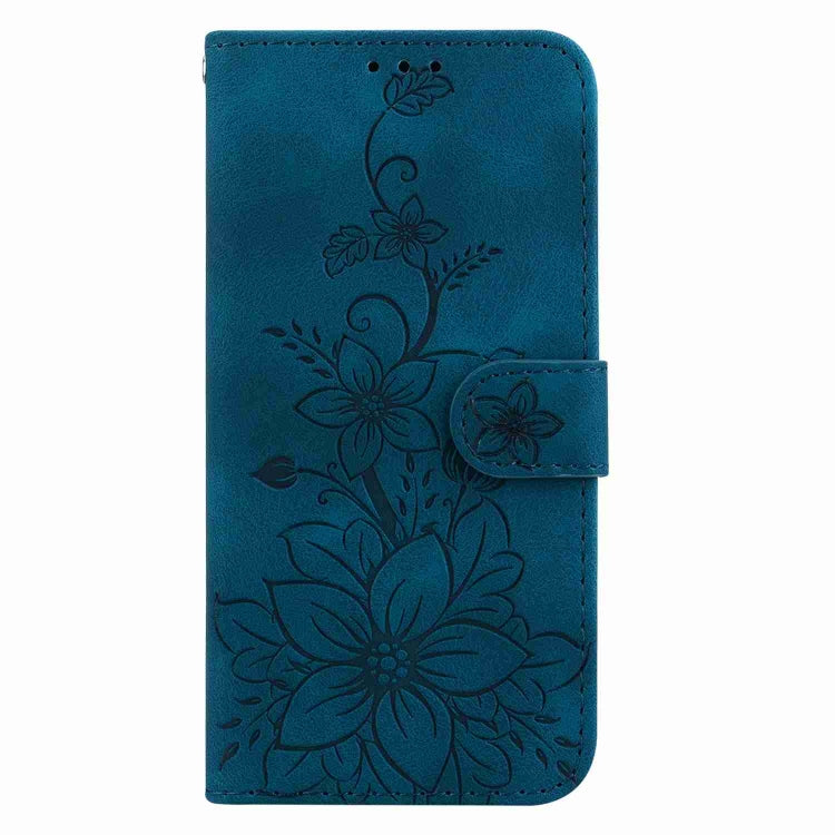 For iPhone 15 Pro Max Lily Embossed Leather Phone Case(Dark Blue) - HoMEdemic™ 