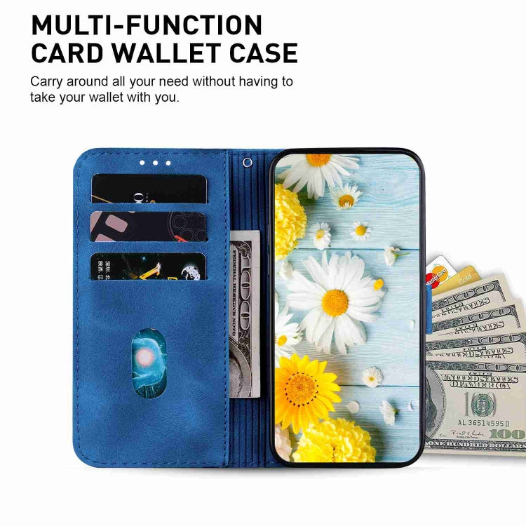 For iPhone 15 Pro Max Lily Embossed Leather Phone Case(Dark Blue) - HoMEdemic™ 