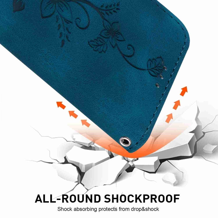 For iPhone 15 Pro Max Lily Embossed Leather Phone Case(Dark Blue) - HoMEdemic™ 
