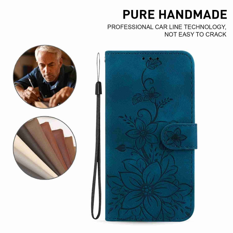 For iPhone 15 Pro Max Lily Embossed Leather Phone Case(Dark Blue) - HoMEdemic™ 