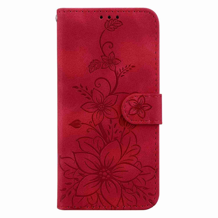 For iPhone 15 Pro Max Lily Embossed Leather Phone Case(Red) - HoMEdemic™ 