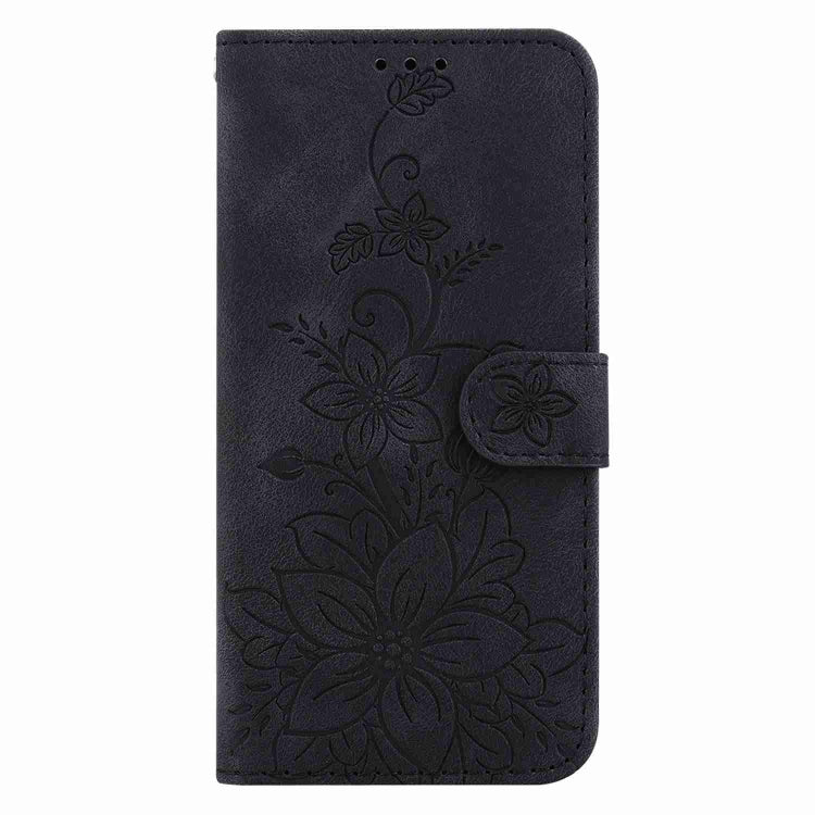 For iPhone 15 Pro Max Lily Embossed Leather Phone Case(Black) - HoMEdemic™ 