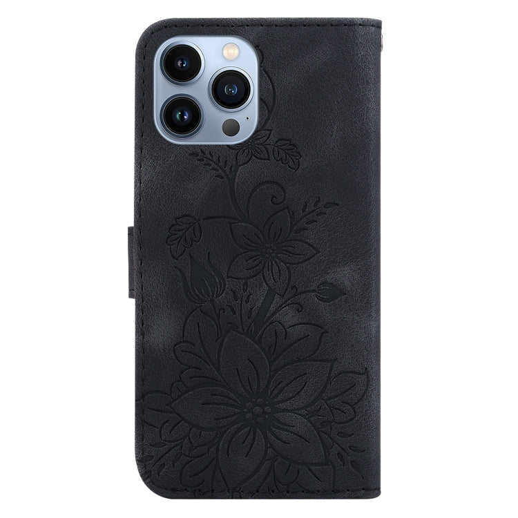For iPhone 15 Pro Max Lily Embossed Leather Phone Case(Black) - HoMEdemic™ 
