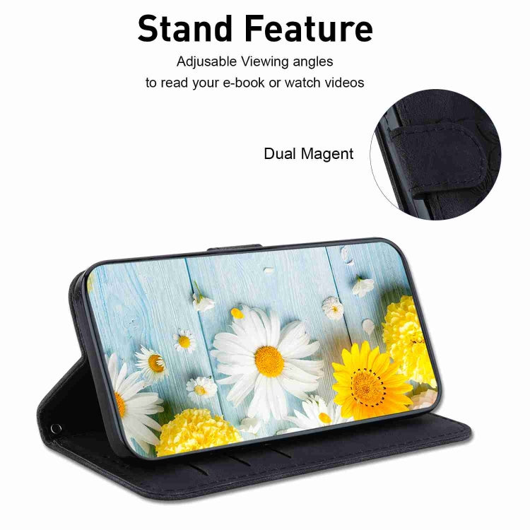 For iPhone 15 Pro Max Lily Embossed Leather Phone Case(Black) - HoMEdemic™ 