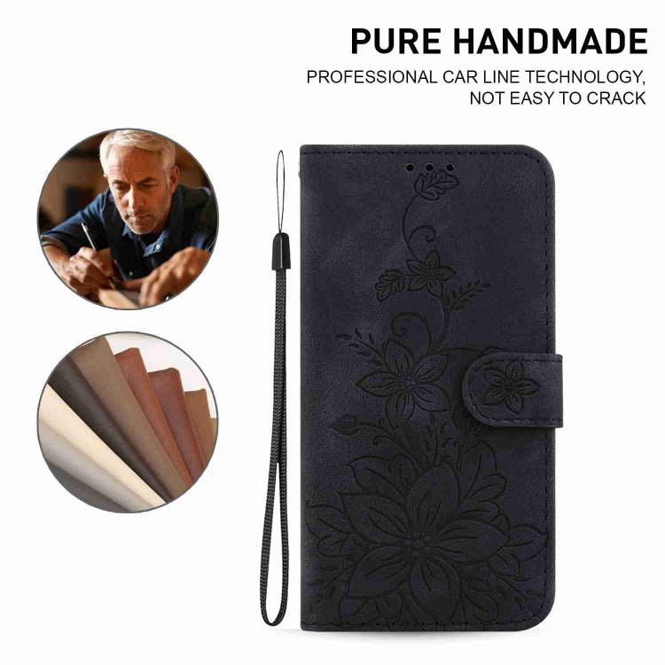 For iPhone 15 Pro Max Lily Embossed Leather Phone Case(Black) - HoMEdemic™ 