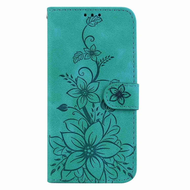 For iPhone 15 Pro Lily Embossed Leather Phone Case(Green) - HoMEdemic™ 