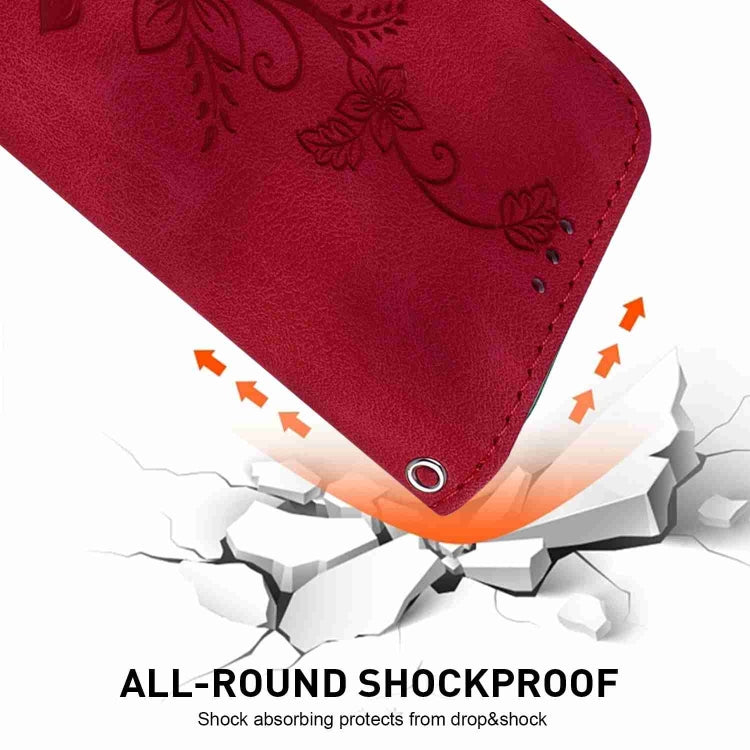 For iPhone 15 Pro Lily Embossed Leather Phone Case(Red) - HoMEdemic™ 
