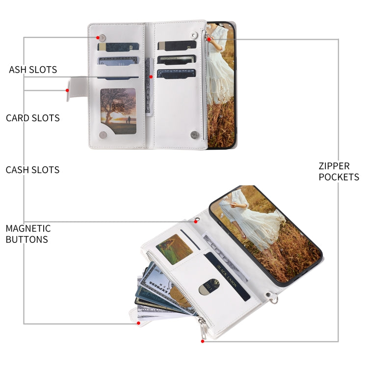 For iPhone 15 Pro Max Grid Texture Zipper Leather Phone Case with Lanyard(White) - HoMEdemic™ 