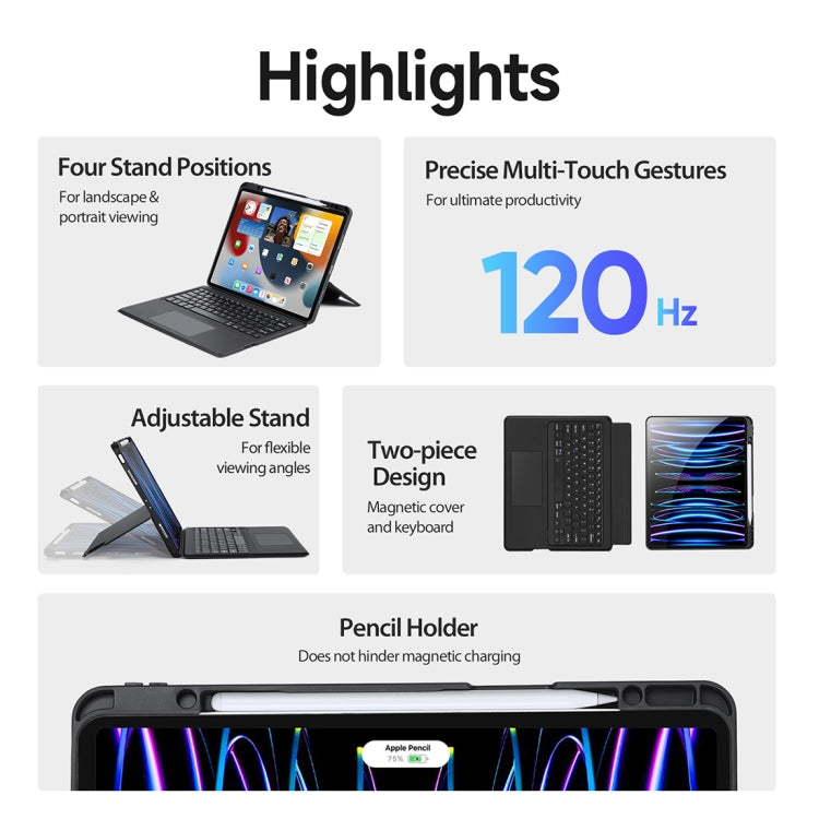 For iPad Pro 12.9 2022 / 2021 / 2020 / Air 13 2024 DUX DUCIS DK Series Magnetic Wireless Bluetooth Keyboard Tablet Case(Black) - HoMEdemic™ 