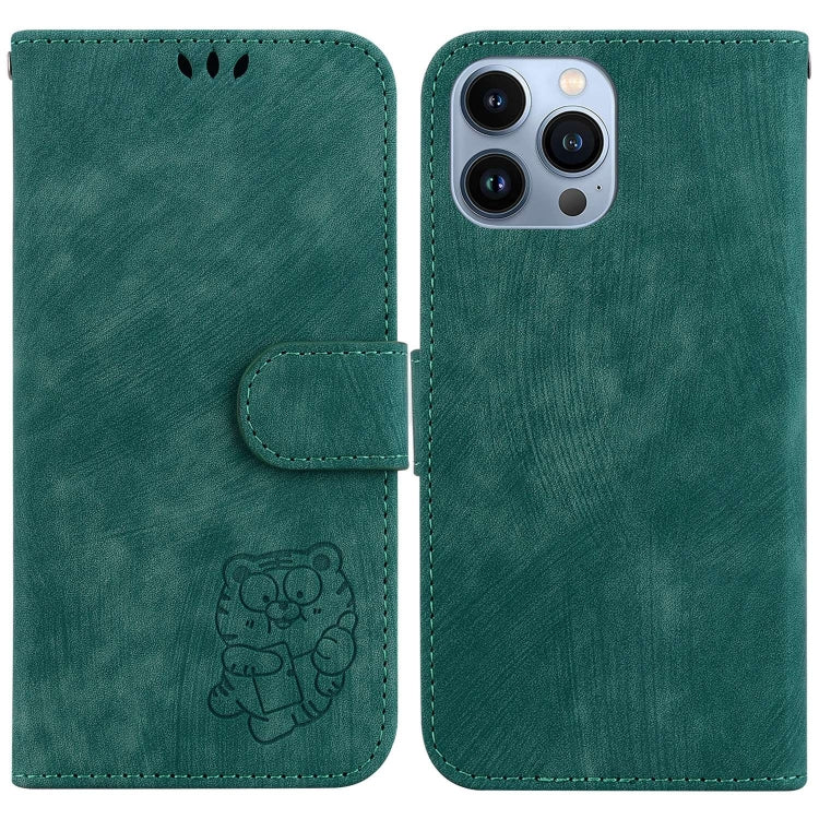 For iPhone 15 Pro Little Tiger Embossed Leather Phone Case(Green) - HoMEdemic™ 
