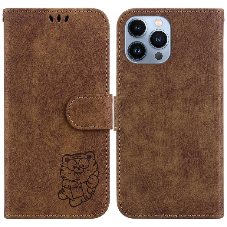 For iPhone 15 Pro Little Tiger Embossed Leather Phone Case(Brown) - HoMEdemic™ 