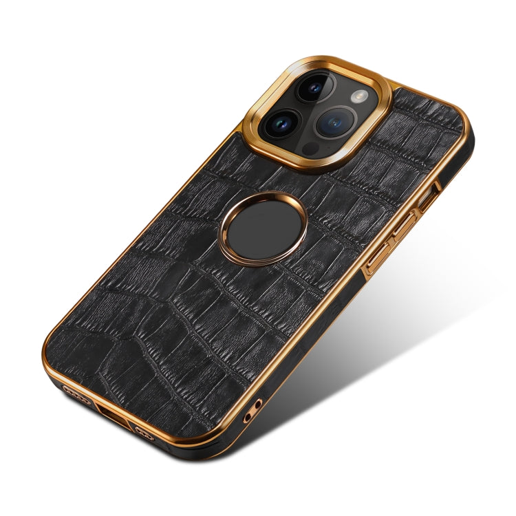For iPhone 15 Plus Denior Crocodile Texture Genuine Leather Electroplating Phone Case(Black) - HoMEdemic™ 