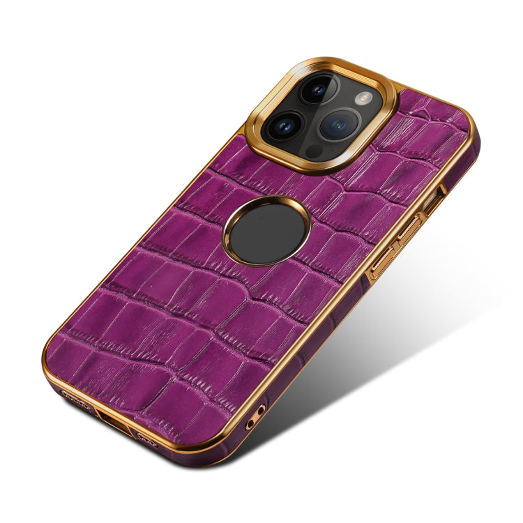 For iPhone 15 Denior Crocodile Texture Genuine Leather Electroplating Phone Case(Purple) - HoMEdemic™ 