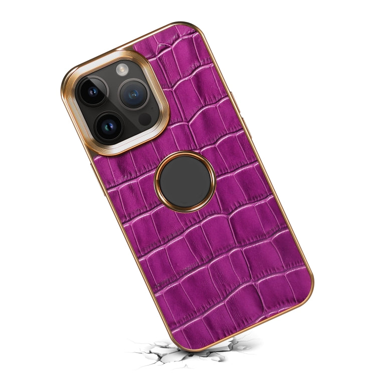 For iPhone 15 Denior Crocodile Texture Genuine Leather Electroplating Phone Case(Purple) - HoMEdemic™ 