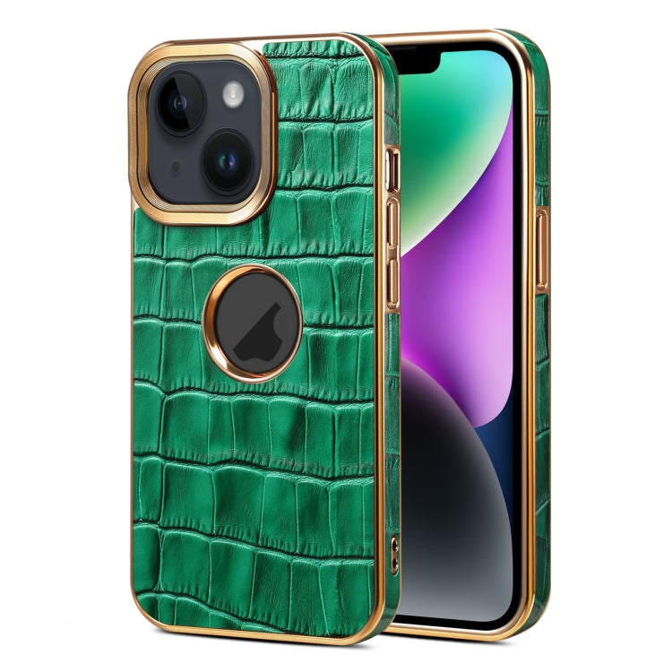 For iPhone 15 Denior Crocodile Texture Genuine Leather Electroplating Phone Case(Green) - HoMEdemic™ 