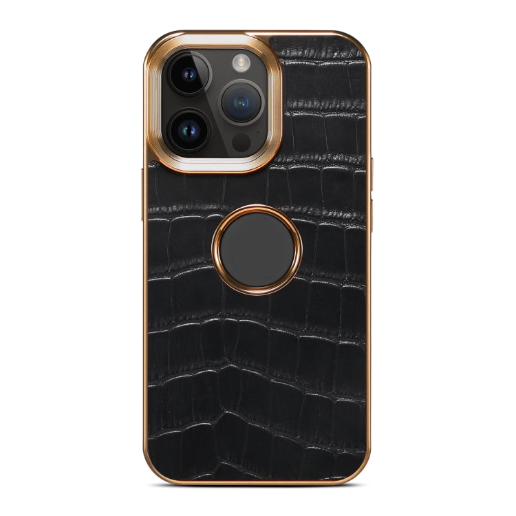 For iPhone 15 Denior Crocodile Texture Genuine Leather Electroplating Phone Case(Black) - HoMEdemic™ 
