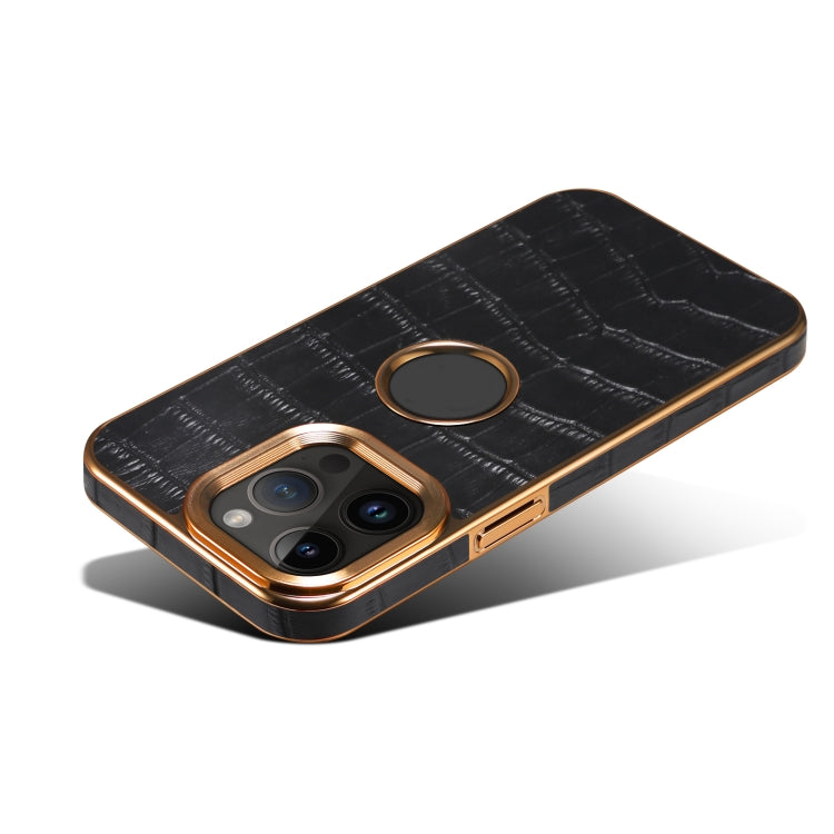 For iPhone 15 Denior Crocodile Texture Genuine Leather Electroplating Phone Case(Black) - HoMEdemic™ 