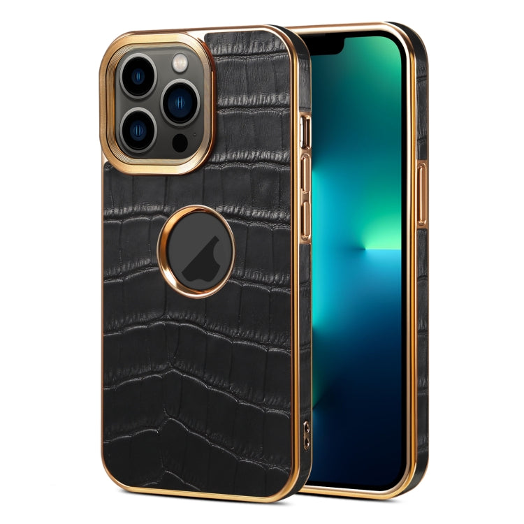 For iPhone 13 Pro Max Denior Crocodile Texture Genuine Leather Electroplating Phone Case(Black) - HoMEdemic™ 