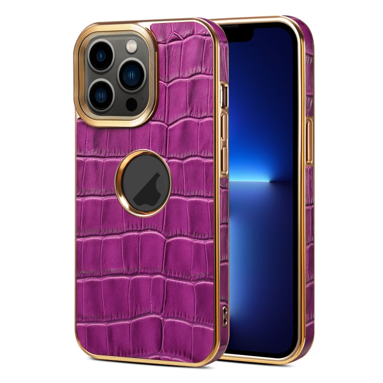 For iPhone 13 Pro Denior Crocodile Texture Genuine Leather Electroplating Phone Case(Purple) - HoMEdemic™ 