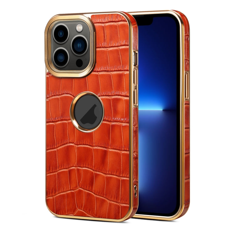 For iPhone 13 Pro Denior Crocodile Texture Genuine Leather Electroplating Phone Case(Mocha Brown) - HoMEdemic™ 