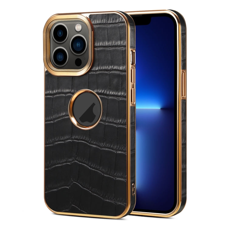 For iPhone 13 Pro Denior Crocodile Texture Genuine Leather Electroplating Phone Case(Black) - HoMEdemic™ 