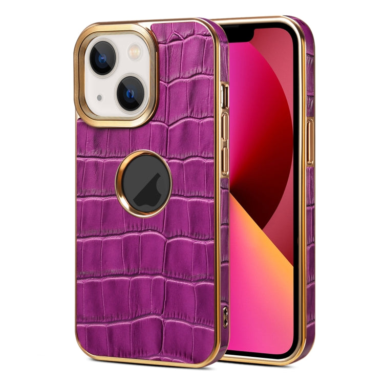For iPhone 13 Denior Crocodile Texture Genuine Leather Electroplating Phone Case(Purple) - HoMEdemic™ 