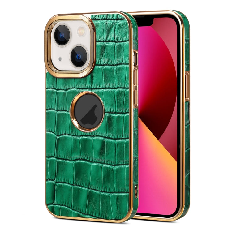 For iPhone 13 Denior Crocodile Texture Genuine Leather Electroplating Phone Case(Green) - HoMEdemic™ 