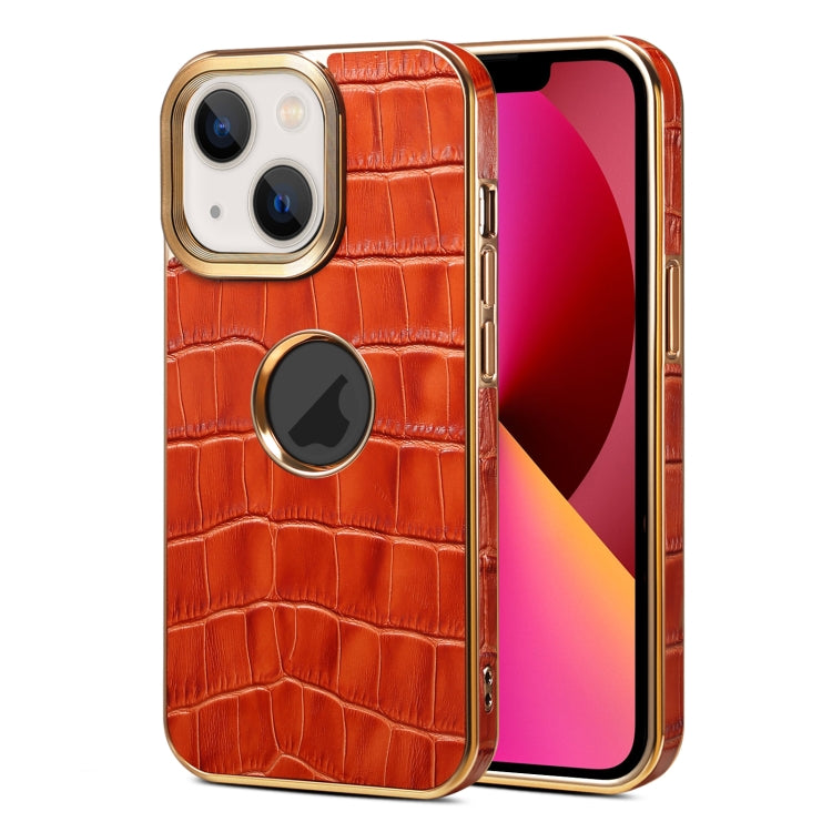 For iPhone 13 Denior Crocodile Texture Genuine Leather Electroplating Phone Case(Mocha Brown) - HoMEdemic™ 