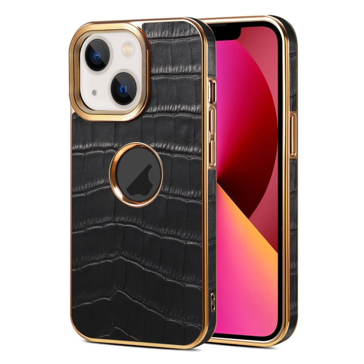 For iPhone 13 Denior Crocodile Texture Genuine Leather Electroplating Phone Case(Black) - HoMEdemic™ 