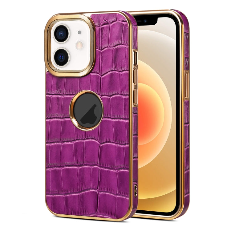 For iPhone 12 / 12 Pro Denior Crocodile Texture Genuine Leather Electroplating Phone Case(Purple) - HoMEdemic™ 