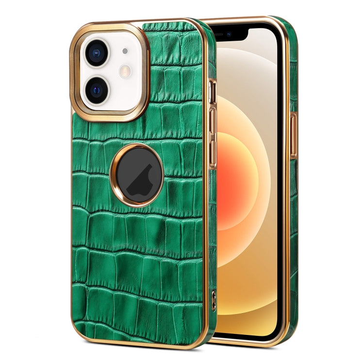 For iPhone 12 / 12 Pro Denior Crocodile Texture Genuine Leather Electroplating Phone Case(Green) - HoMEdemic™ 