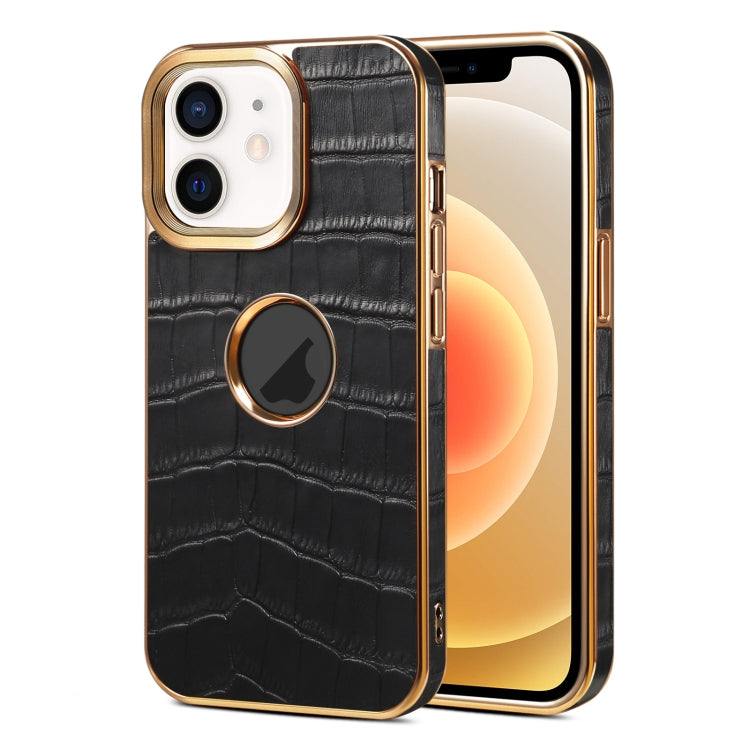 For iPhone 12 / 12 Pro Denior Crocodile Texture Genuine Leather Electroplating Phone Case(Black) - HoMEdemic™ 