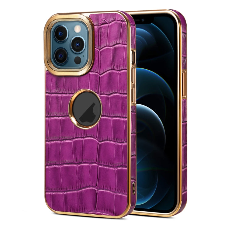 For iPhone 12 Pro Max Denior Crocodile Texture Genuine Leather Electroplating Phone Case(Purple) - HoMEdemic™ 