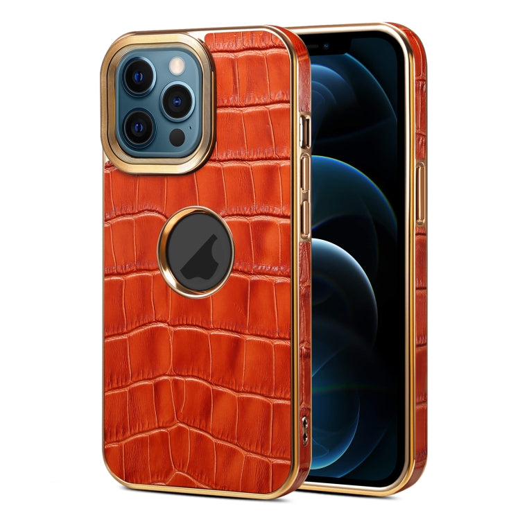 For iPhone 12 Pro Max Denior Crocodile Texture Genuine Leather Electroplating Phone Case(Mocha Brown) - HoMEdemic™ 