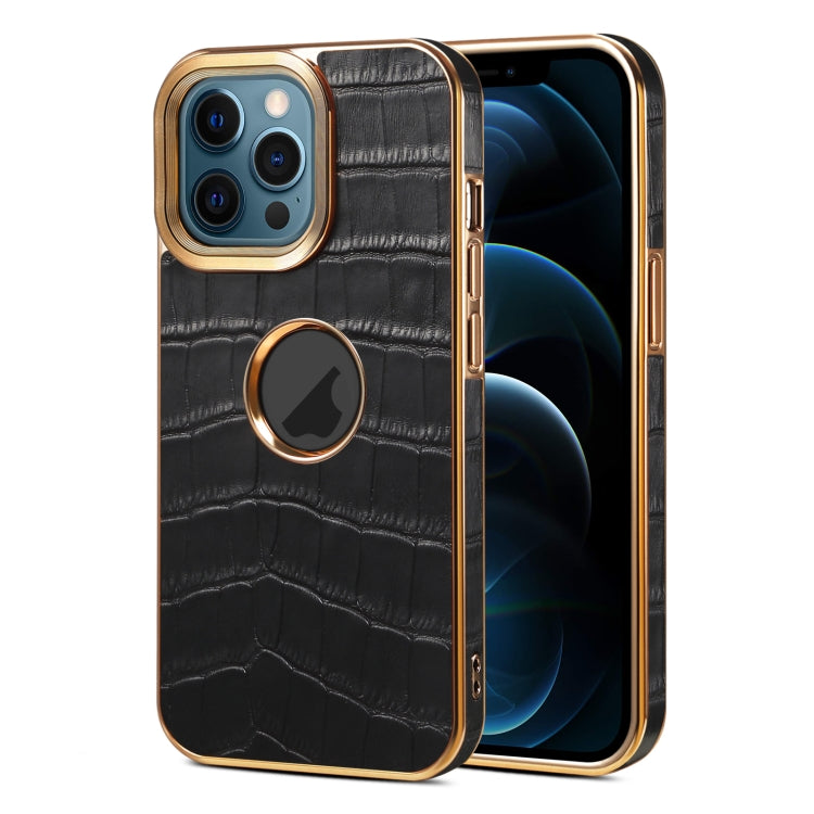 For iPhone 12 Pro Max Denior Crocodile Texture Genuine Leather Electroplating Phone Case(Black) - HoMEdemic™ 
