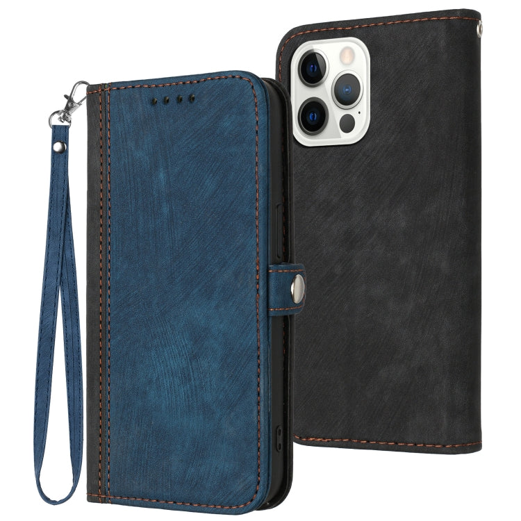 For iPhone 15 Pro Max Side Buckle Double Fold Hand Strap Leather Phone Case(Royal) - HoMEdemic™ 
