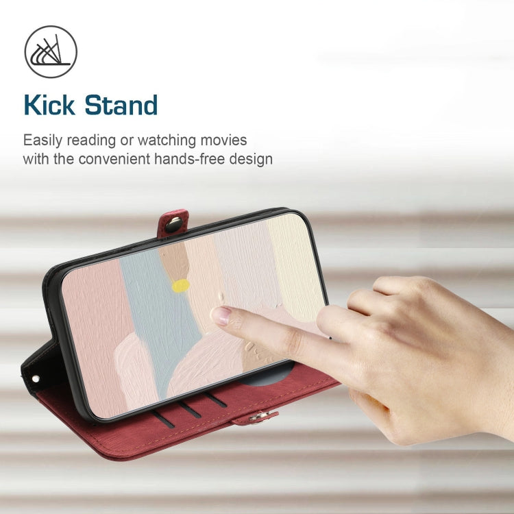 For iPhone 15 Pro Max Side Buckle Double Fold Hand Strap Leather Phone Case(Red) - HoMEdemic™ 