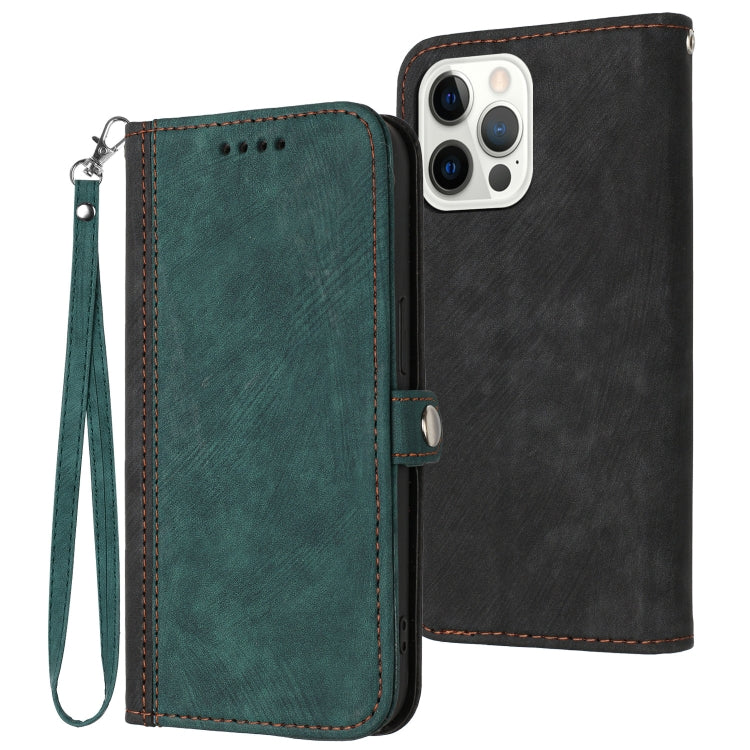 For iPhone 15 Pro Max Side Buckle Double Fold Hand Strap Leather Phone Case(Dark Green) - HoMEdemic™ 