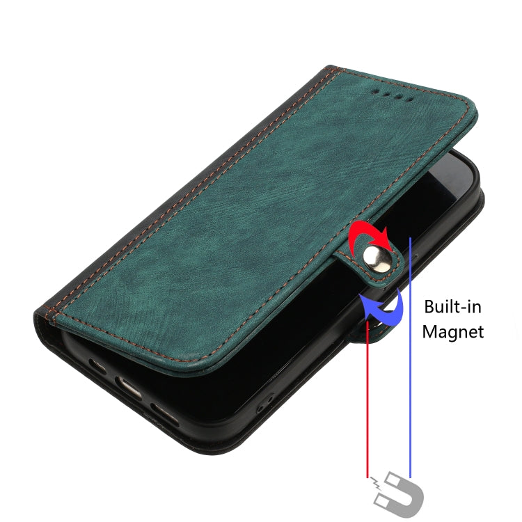 For iPhone 15 Pro Max Side Buckle Double Fold Hand Strap Leather Phone Case(Dark Green) - HoMEdemic™ 