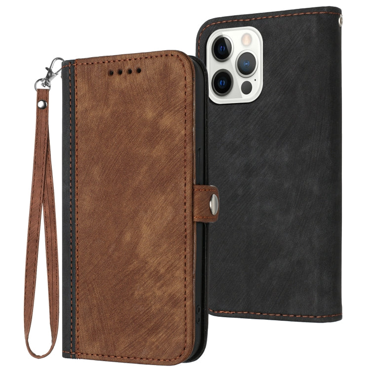 For iPhone 15 Pro Max Side Buckle Double Fold Hand Strap Leather Phone Case(Brown) - HoMEdemic™ 