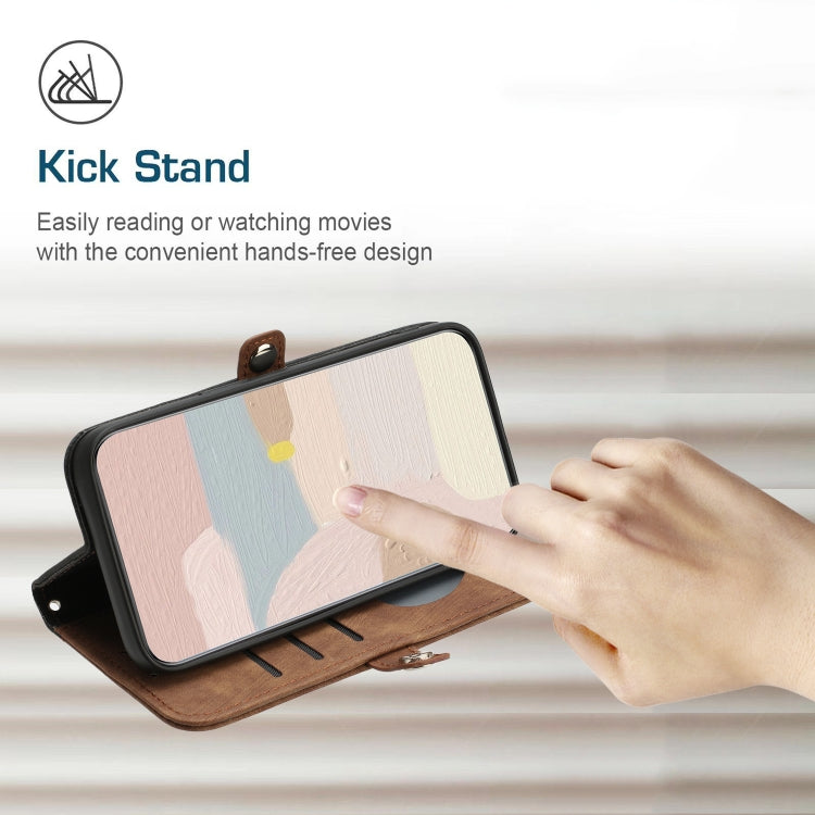For iPhone 15 Pro Max Side Buckle Double Fold Hand Strap Leather Phone Case(Brown) - HoMEdemic™ 