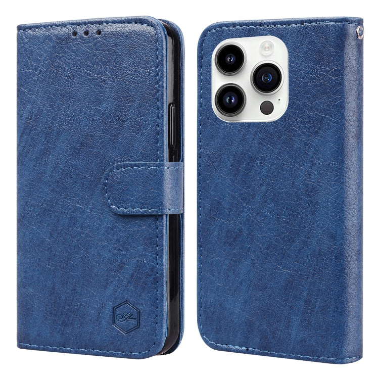 For iPhone 15 Pro Skin Feeling Oil Leather Texture PU + TPU Phone Case(Dark Blue) - HoMEdemic™ 