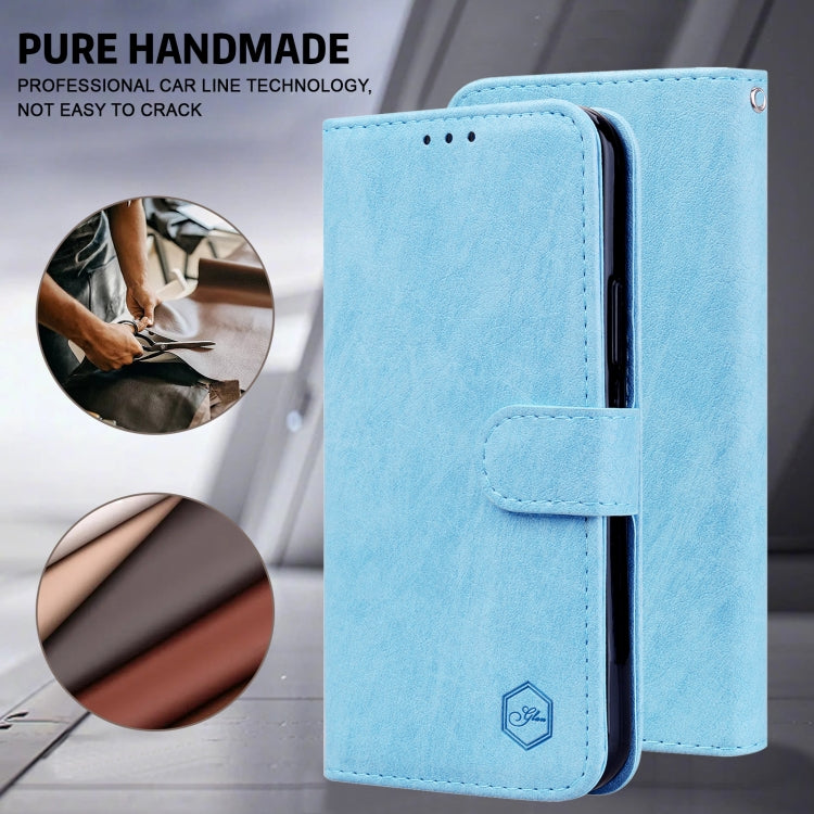For iPhone 15 Pro Skin Feeling Oil Leather Texture PU + TPU Phone Case(Light Blue) - HoMEdemic™ 