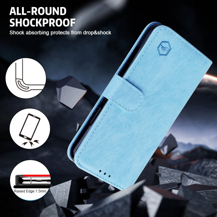 For iPhone 15 Pro Skin Feeling Oil Leather Texture PU + TPU Phone Case(Light Blue) - HoMEdemic™ 
