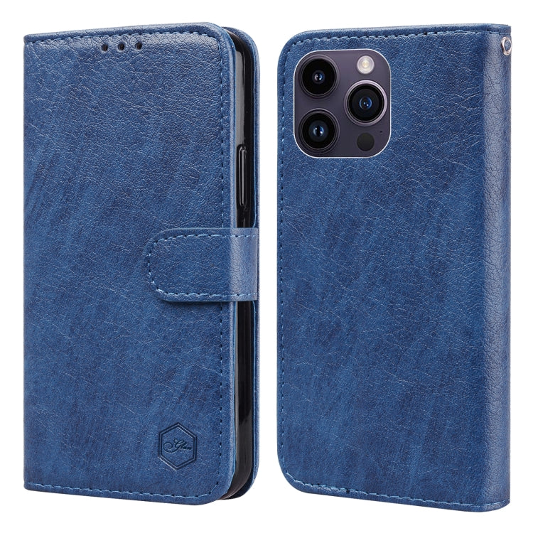 For iPhone 15 Pro Max Skin Feeling Oil Leather Texture PU + TPU Phone Case(Dark Blue) - HoMEdemic™ 