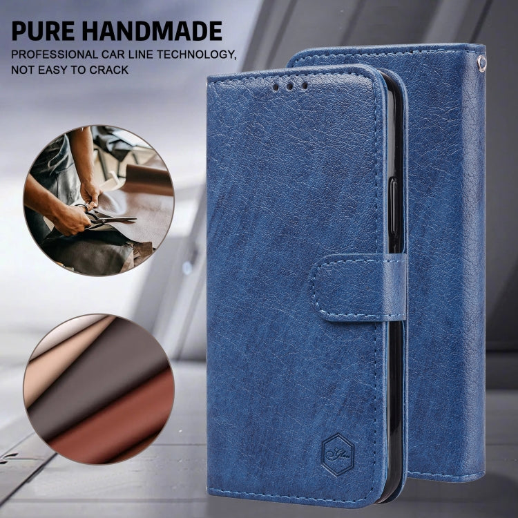 For iPhone 15 Pro Max Skin Feeling Oil Leather Texture PU + TPU Phone Case(Dark Blue) - HoMEdemic™ 